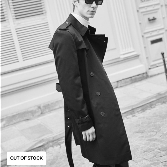 BLACK COTTON GABARDINE TRENCH COAT - Picture 2 of 8
